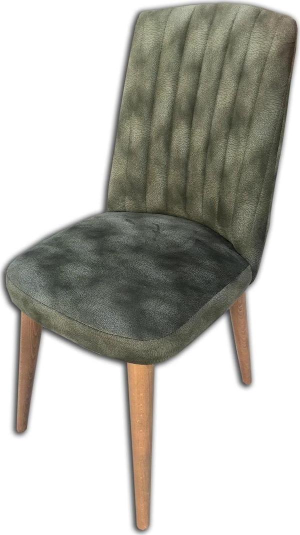 Sandalye 17979 Giydirme Dilimli Model Kayın Torna RETRO Ayak Yeşil Kumaş El Yapım - Image 1