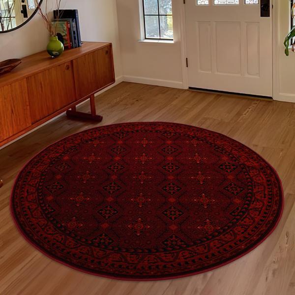 Afgan Türkmen Otantik Desenli Dokuma Bordo Yuvarlak Oturma Odası Salon Mutfak Halısı 6919B - Image 1
