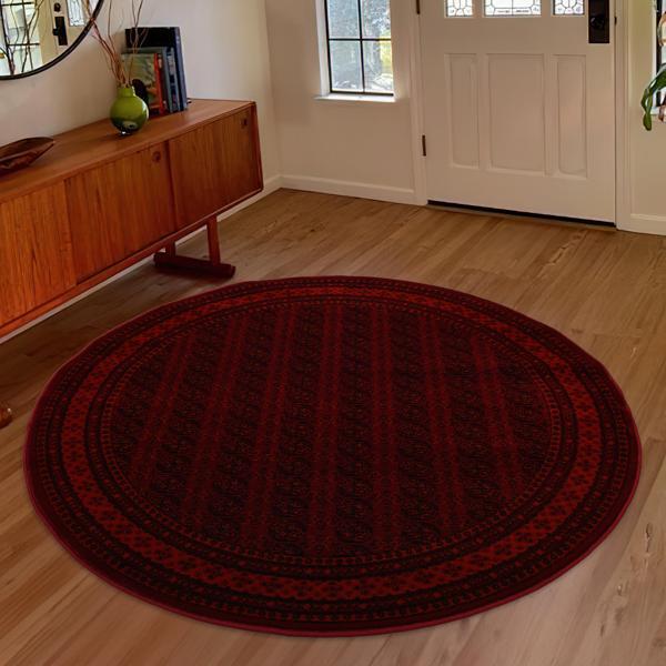 Afgan Türkmen Otantik Desenli Dokuma Bordo Yuvarlak Oturma Odası Salon Mutfak Halısı 9581B - Image 1