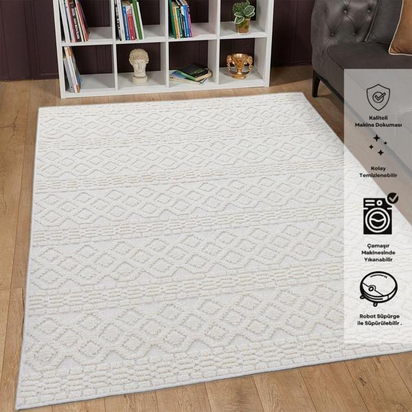 Chenille Krem Yumuşak Yıkanabilir Çocuk Odası Oturma Odası Salon Mutfak Halısı N1 - Image 1