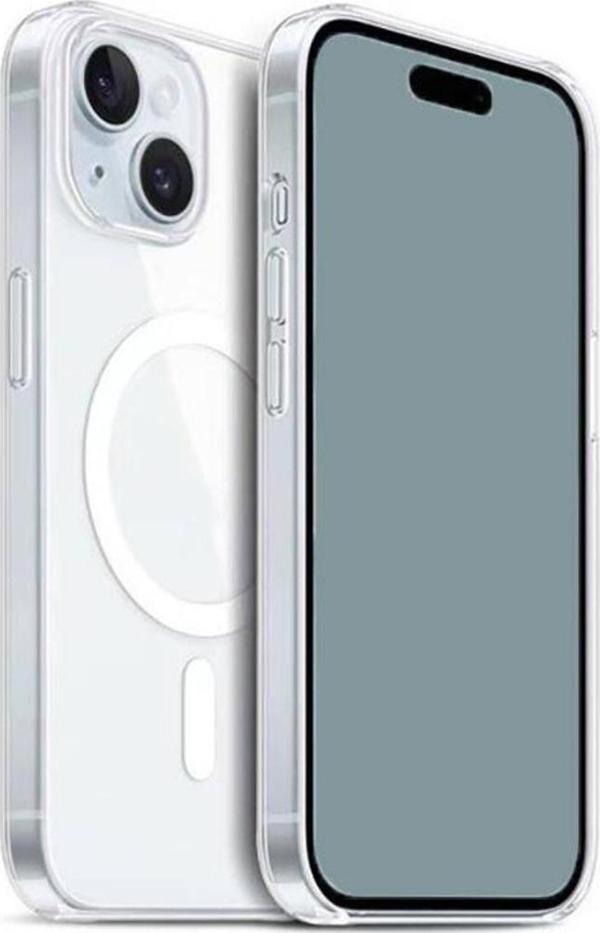 Apple iPhone 15 Plus Kılıf Magsafe Şarj Özellikli Şeffaf Sert PC Zore Embos Kapak - Image 1