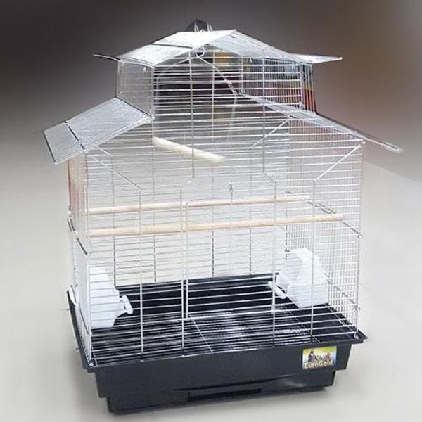 EuroGold Çin Çatılı Beyaz Büyük Papağan Kafesi 47x36x62 Cm - Image 1