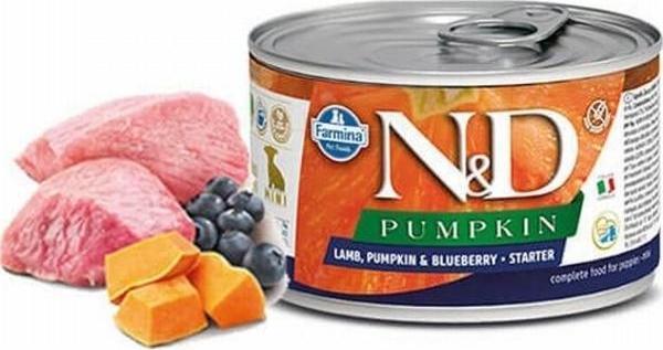 N&D Pumpkin Balkabaklı Kuzulu Yaban Mersinli Mini Starter Küçük Irk Tahılsız Yavru Köpek Konservesi 6 Adet 140 Gr - Image 1