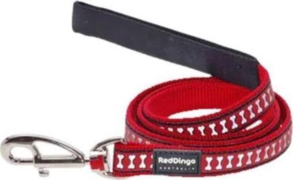 Reddingo Reflektörlü Kemik Desenli Kırmızı Köpek Uzatma Tasması Small 15 Mm 1,2 Mt - Image 1