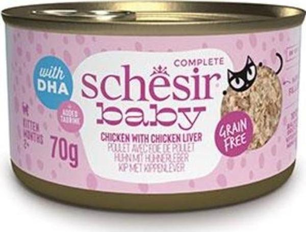 Schesir Babycat Tavuklu ve Ciğerli Tahılsız Yavru Kedi Konservesi 12 Adet 70 Gr - Image 1