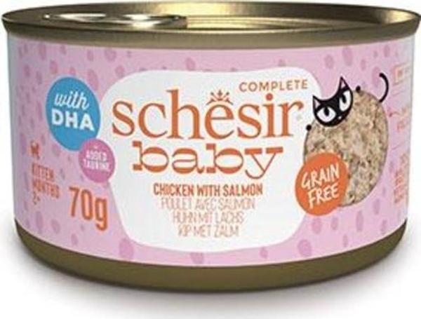 Schesir Babycat Tavuklu ve Somon Balıklı Tahılsız Yavru Kedi Konservesi 12 Adet 70 Gr - Image 1