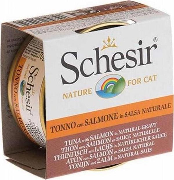 Schesir Ton Balıklı ve Somonlu Soslu Yetişkin Kedi Konservesi 6 Adet 70 Gr - Image 1