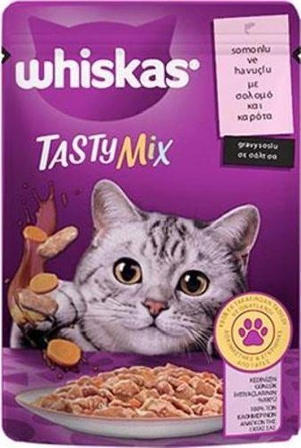 Whiskas Pouch Tastymix Sos İçinde Somonlu ve Havuçlu Yetişkin Kedi Konservesi 12 Adet 85 Gr - Image 1