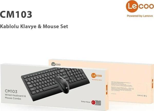 Lenovo Cm103 Usb Kablolu Türkçe Q Klavye & Mouse Set Siyah - Image 1