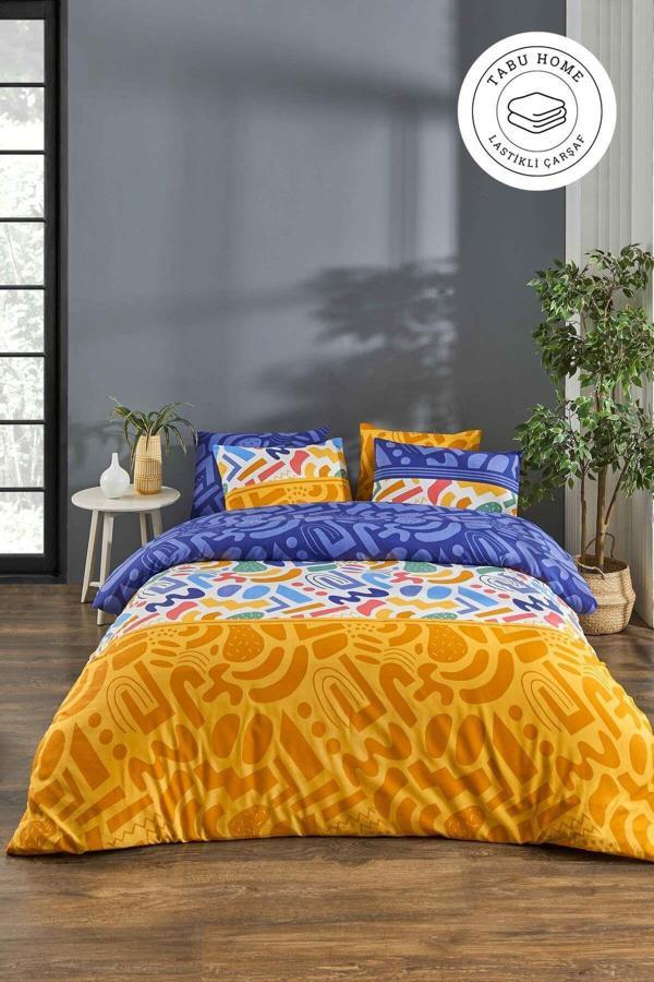 Tabu Home Doodle Renkli Çarşafı Lastikli Çift Kişilik Nevresim Takımı - Image 1