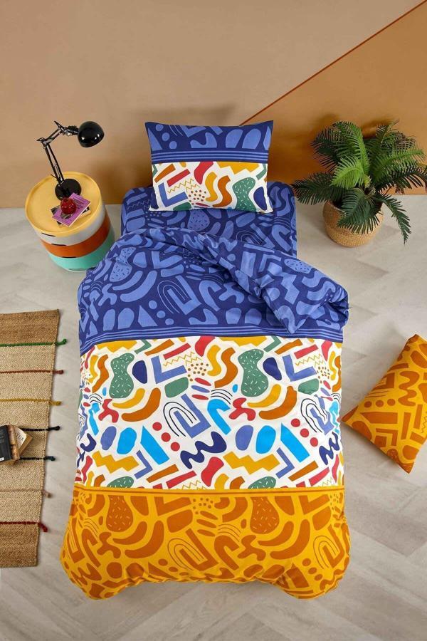 Tabu Home Doodle Renkli Tek Kişilik Nevresim Seti - Image 1