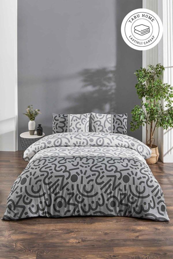 Tabu Home Doodle Siyah Çarşafı Lastikli Tek Kişilik Nevresim Takımı - Image 1