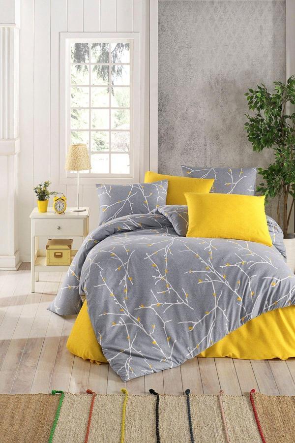 Tabu Home Parure Dallı Gri Çift Kişilik Nevresim Seti - Image 1