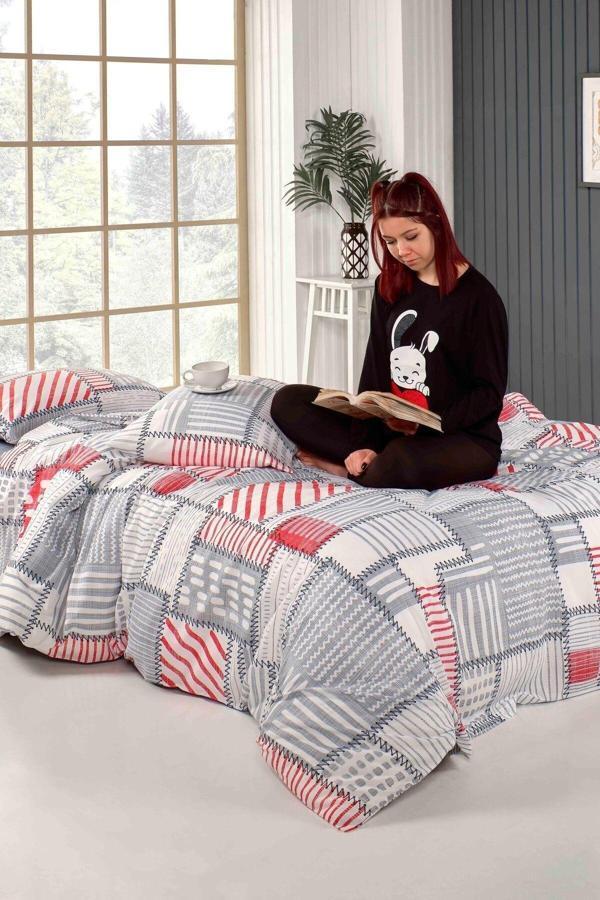 Tabu Home Patchwork Antrasit Gri Tek Kişilik Nevresim Takımı - Image 1