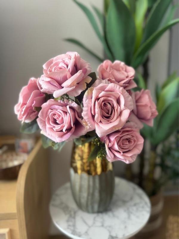 Netten Evime Yapay Çiçek 7li Gül Demeti 40*30 cm 1.Kalite Büyükboy GÜLKURUSU PEMBE - Image 1