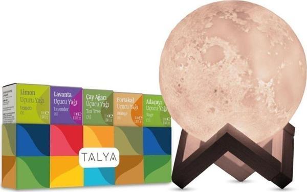 TALYA AROMATHERAPY Aromaterapi Difüzör (Ay Şeklinde ve Led Işıklı Iyonizer) + %100 Saf Uçucu Yağlar Aromaterapi Seti - Image 1