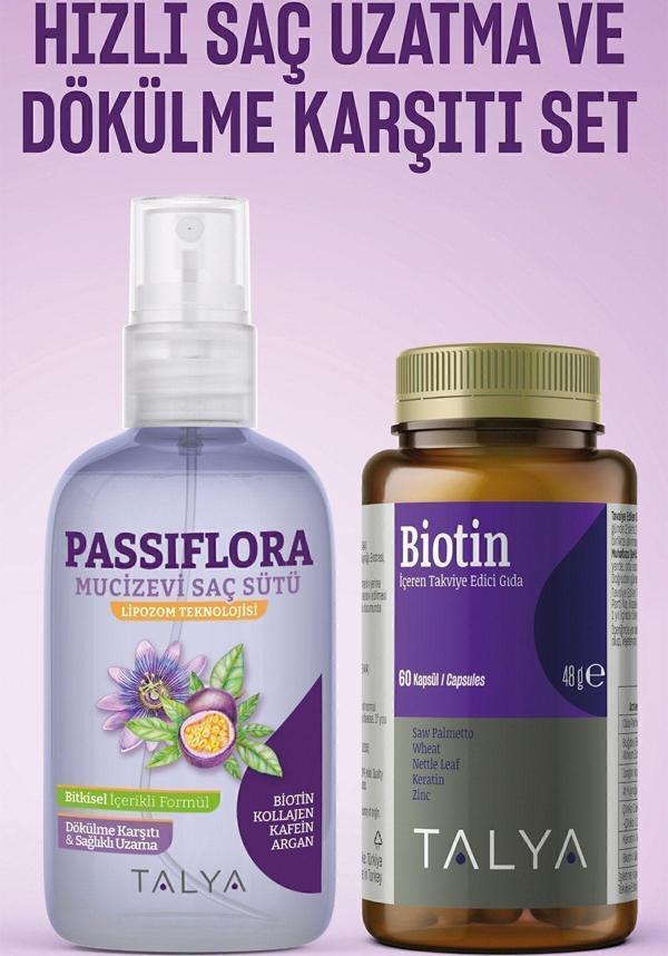 Talya Hızlı Saç Uzatma Etkili Ve Dökülme Karşıtı Set (Passiflora Mucizevi Saç Sütü+Biotin Gıda Takviyesi) - Image 1