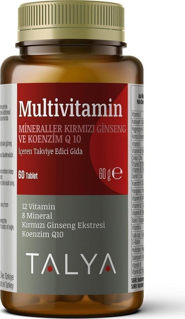 Talya Multivitamin İçeren Takviye Edici Gıda (Mineraller, Kırmızı Ginseng ve Koenzim Q10), 60 Tablet - Image 1