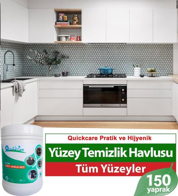 QUICKCARE Dezenfektanlı Yüzey Temizlik Havlusu 150 Yaprak, Kova Mendil Aloe Vera Kokulu - Image 1