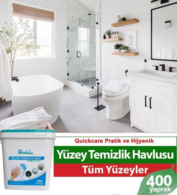 QUICKCARE Dezenfektanlı Yüzey Temizlik Havlusu 400 Yaprak, Kova Mendil Beyaz Sabun Kokulu - Image 1