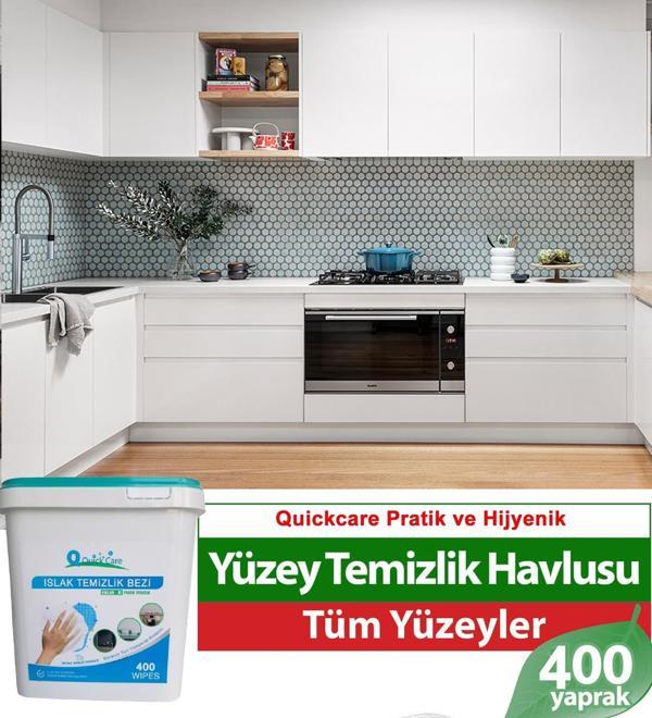 QUICKCARE Dezenfektanlı Yüzey Temizlik Havlusu 400 Yaprak, YEDEK POŞET Beyaz Sabun Kokulu - Image 1
