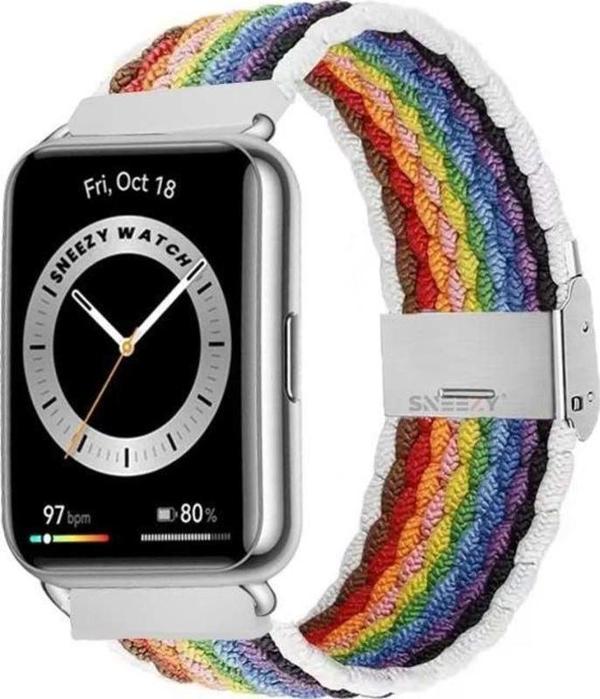 Sneezy Huawei Watch Fit 2 İle Uyumlu Metal Klips Solo Fiberlink Örgü Kordon - Image 1