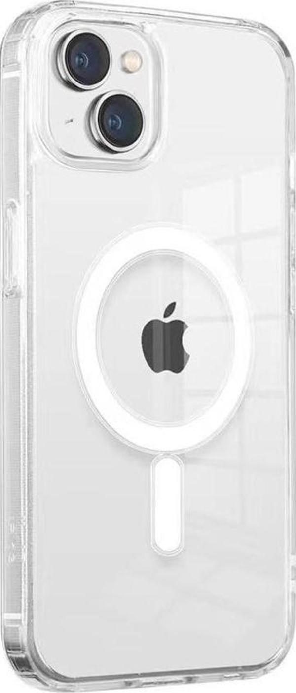 Apple iPhone 14 Plus Kılıf Magsafe Şarj Özellikli Şeffaf Sert PC Zore Embos Kapak - Image 1