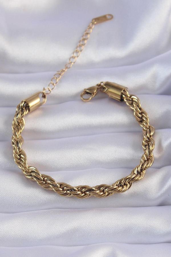 316L Çelik Gold Renk Kalın Burgu Zincir Bileklik - EBJ240714W25456 - Image 1