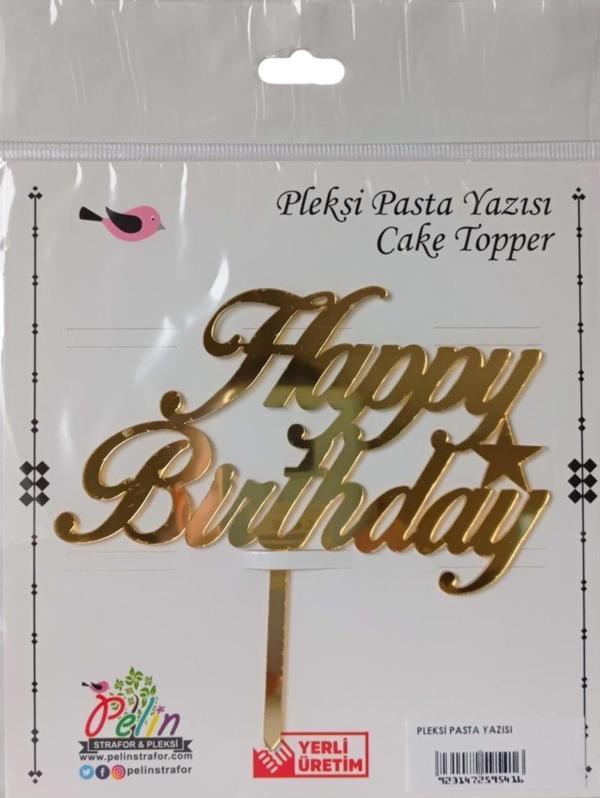Happy Birthday Yazılı Aynalı Pleksi Altın - Image 1