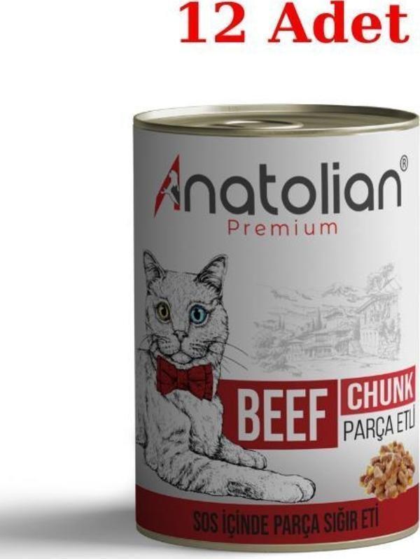 Anatolian Premium Adult Beef Biftekli Parça etli Yetişkin kedi Konservesi 400 gr 12 Adet - Image 1