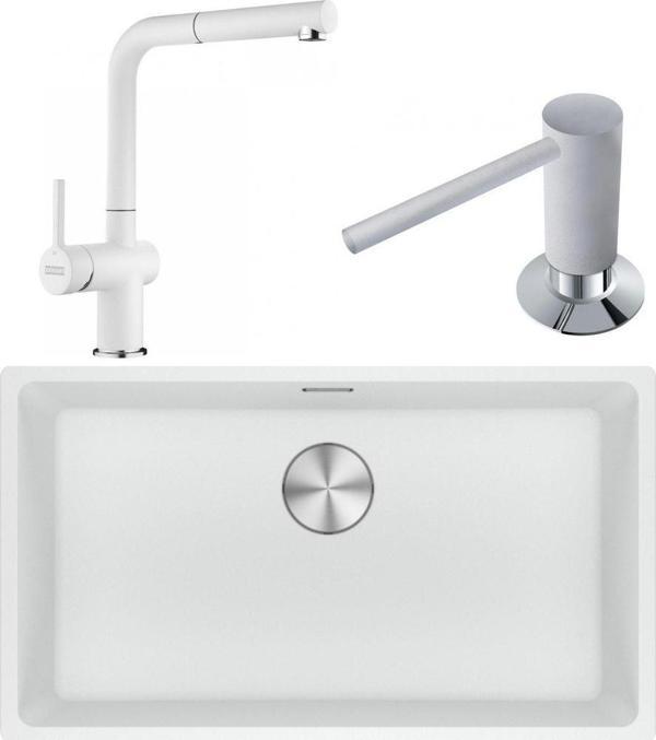 Franke Maris MRG 110-72 Granit Eviye-Active Plus Doccia 2.0 Armatür-Sıvı Sabunluk Üçlü Set Bianco - Image 1