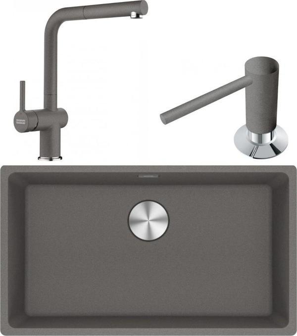Franke Maris MRG 110-72 Granit Eviye-Active Plus Doccia 2.0 Armatür-Sıvı Sabunluk Üçlü Set Stone Grey - Image 1
