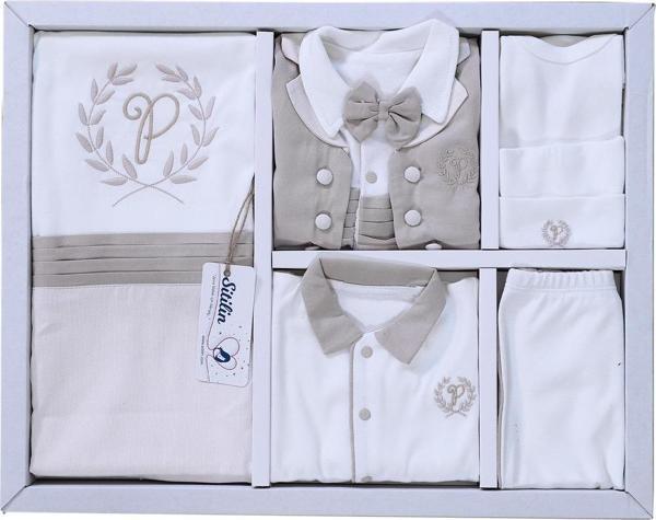 Erkek Bebek Kahverengi Hastane Çıkışı Papyon Yelekli 10 Lu Set STL6452 - Image 1