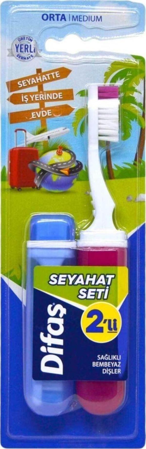 Difaş Pocket 2 Li Diş Fırçası Seyahat Seti Orta Sert - Image 1