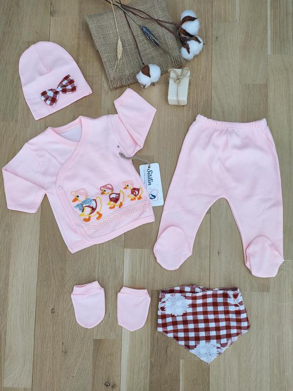 Kız Bebek 5 Li Hastane Çıkışı Somon Süslü Zıbın Seti STL5120 - Image 1