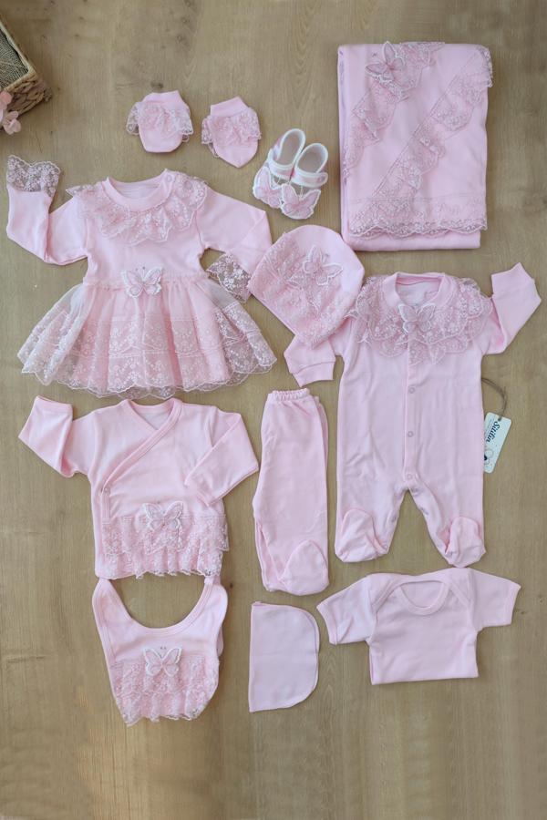 Kız Bebek Dantelli Tütülü Lüks 10 Lu Hastane Çıkışı Set STL6103 - Image 1