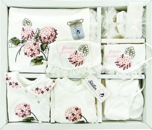 Kız Bebek Defne Sabunlu Natural 10 Lu Hastane Çıkışı İşlemeli Çiçek Desenli 1520 - Image 1