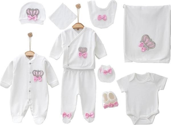 Kız Bebek Kral Taçlı Taşlı Lüks Hastane Çıkışı Tulumlu 10 Lu Set STL6334 - Image 1