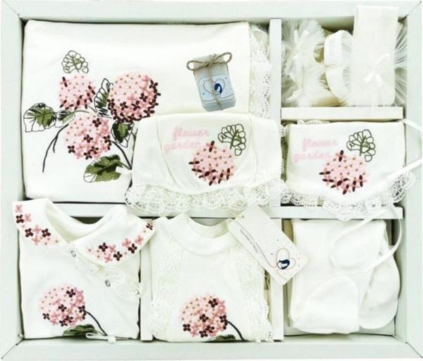 Kız Bebek Natural 10 Lu Hastane Çıkışı Kanaviçe Çiçek Desen STL4608 - Image 1