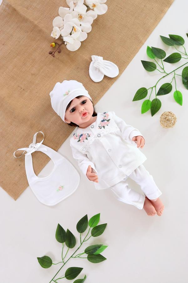 Kız Bebek Organik Ekru 5 Li Hastane Çıkışı SetiSTL6016 - Image 1