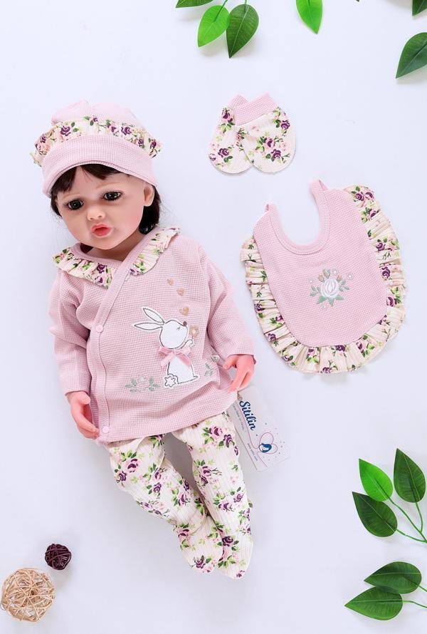 Kız Bebek Pembe 5 Li Fistolu Dantelli Lüks Hastane Çıkışı Seti STL6501 - Image 1