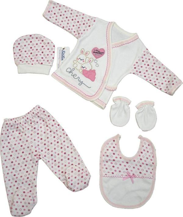 Kız Bebek Pembe Anne Tavşan 5 Li Hastane Çıkışı Yenidoğan Seti STL6208 - Image 1