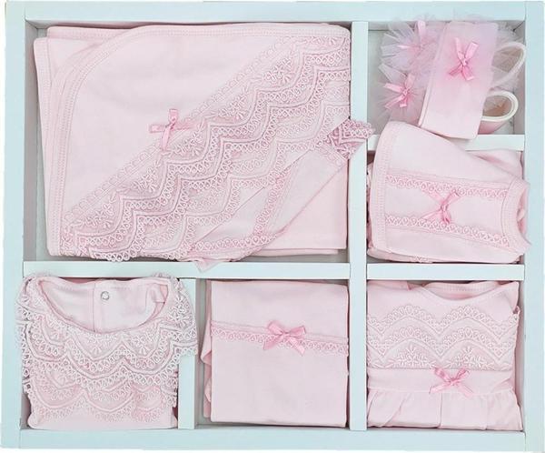 Kız Bebek Pembe Dantelli Lüks 10 Lu Hastane Çıkışı Defne Sabunlu Set STL5144 - Image 1