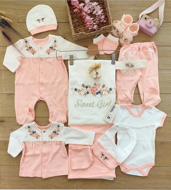 Kız Bebek Somon Hastane Çıkışı Bebek Hediyesi Seti STL4703 - Image 1