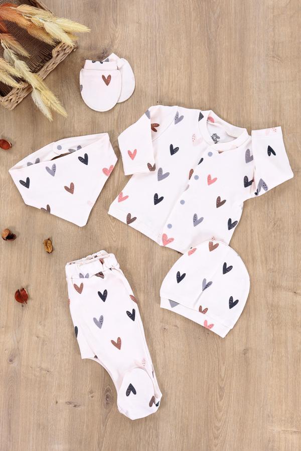 Kız Erkek Bebek Natural Pamuk Kumaş 5 Li Hastane Çıkışı Yenidoğan Set STL6608 - Image 1