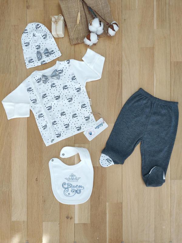 Erkek Bebek 4 Lü Hastane Çıkışı Gri  Zıbın Seti STL5123 - Image 1