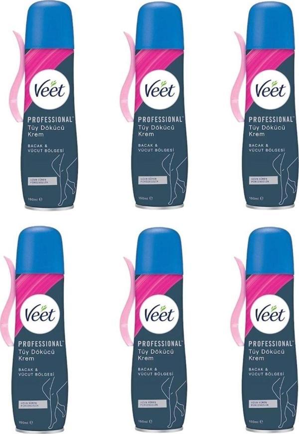 Veet Professional Tüy Dökücü Krem Sprey 6 Lı Set Bacak&Vücut Bölgesi Hassas Ciltler 150Ml - Image 1