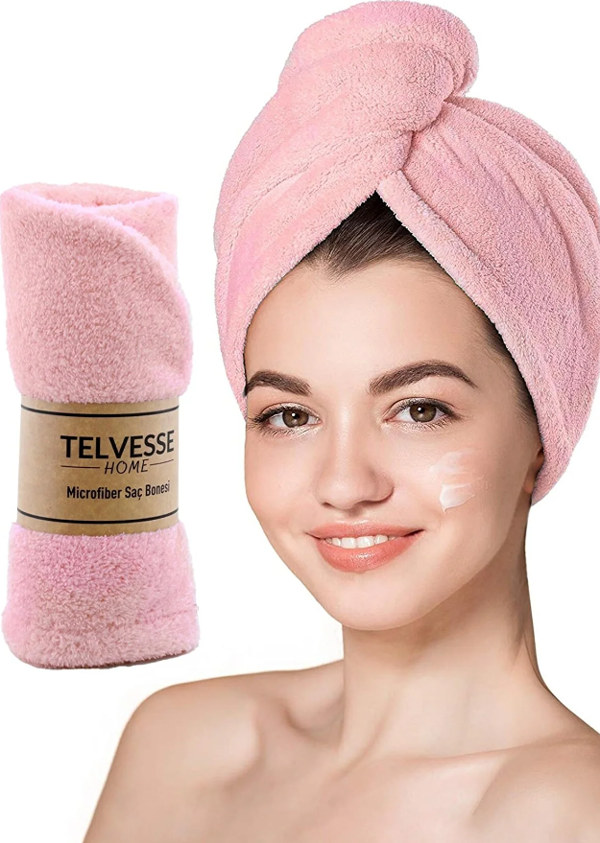 Kalın Mikrofiber Saç Havlusu Plaj Deniz Havuz Bonesi Kurulama Banyo Saç Kurutma Baş Havlusu Pembe sachavlusu - Image 1
