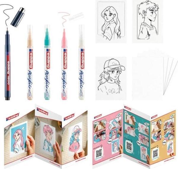 Edding 5300 Akrilik Boyama Markörü 1-2 mm 5 Renk Set Manga - Image 1