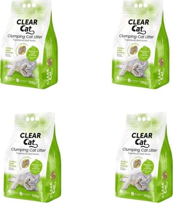 Clear Cat Sabunlu Topaklanan Bentonit Kedi Kumu İnce 10 Kg X 4 Adet - Image 1